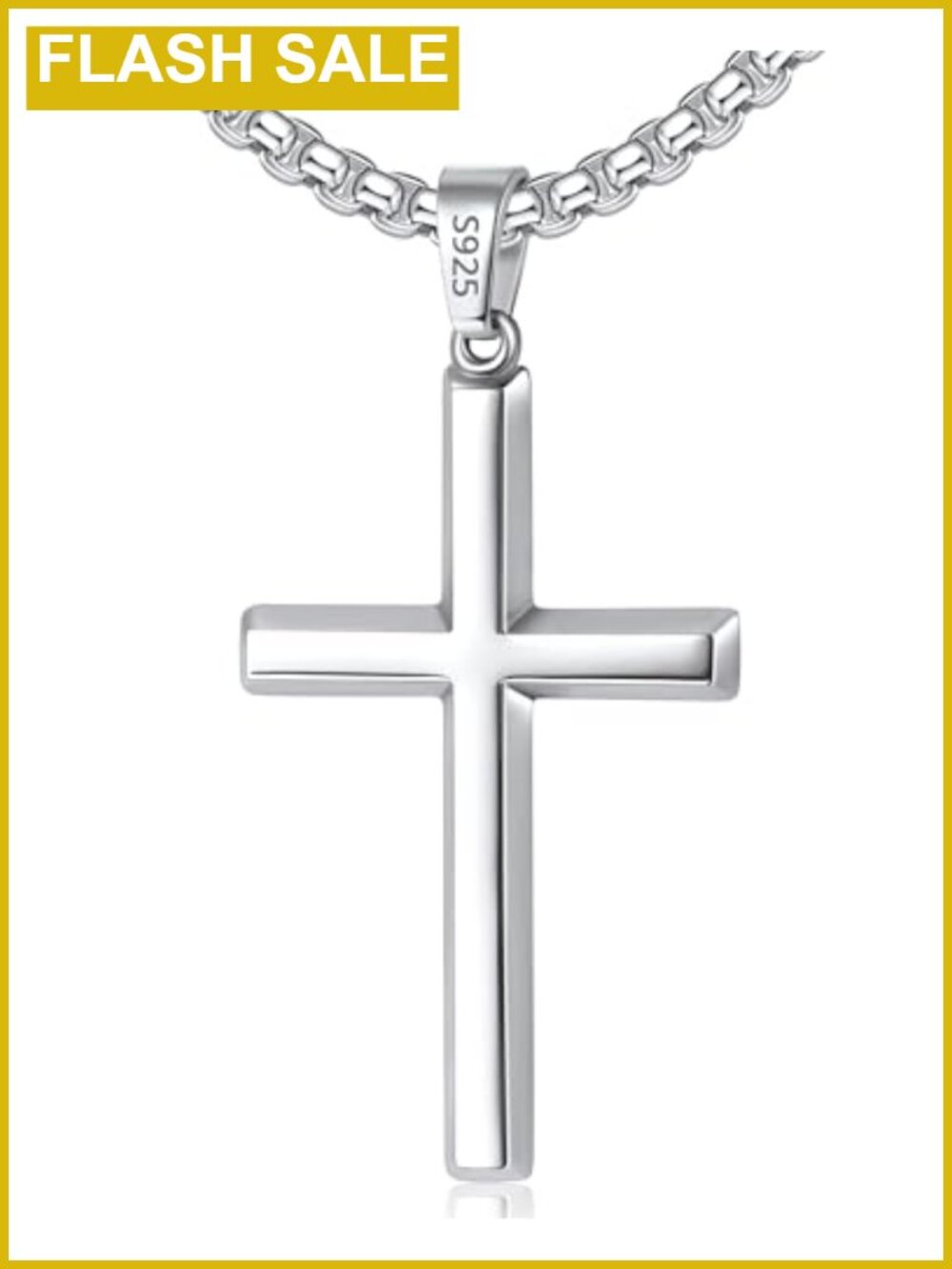 Men's 925 Sterling Silver Cross Necklace 18k Gold Plated Box Chain